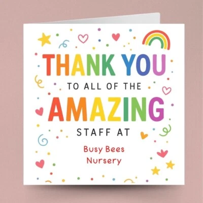 ALL THINGS PERSONAL Personalised Thank You Card for Nursery Pre-School Teacher All Staff At School