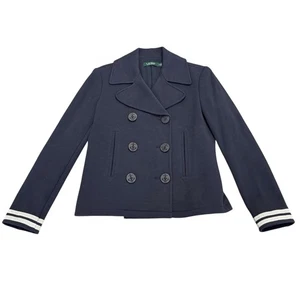 Lauren Ralph Lauren Navy Knit Nautical Jacket Anchor Button Double Breasted Sz S - Picture 1 of 14