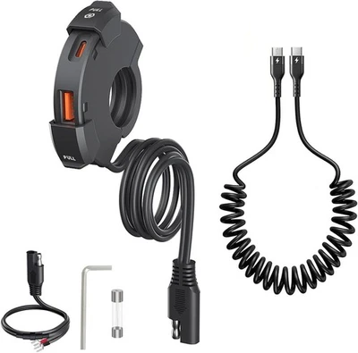 Motorcycle Charger 12-24V IP65 Waterproof Dual USB & USB-C PD 30W QC3.0 - Image 1 of 4