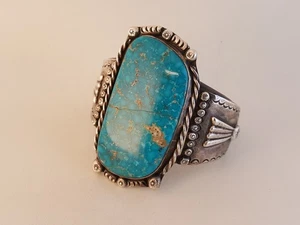 Bracciale vintage enorme pesante montagna indiana turchese argento sterling Old Pawn - Foto 1 di 13