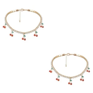  2 Pack Schmuck Halskette Halsketten Für Damen Nackenschmuck Cherry Anhänger - Picture 1 of 12