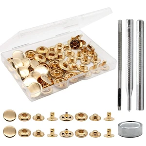 12 Sets Leather Snap Fasteners Kit, 15mm Metal Snap Buttons Kit Press Studs w... - Picture 1 of 8