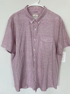 American Eagle Outfitters Men Short Sleeve Shirt 68% Linen Red White Stripe 3XL - Picture 1 of 5