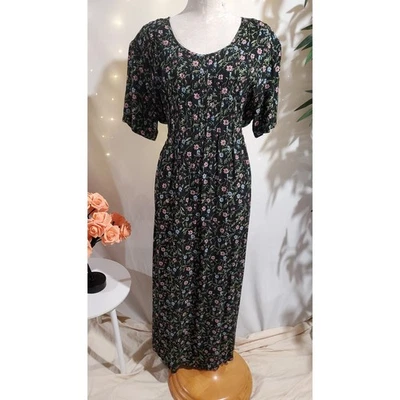 Betsy Lauren Vtg 90s Dark Floral Maxi Dress Size 16 Prairie Fairy Grunge Cottage - Image 1 of 4