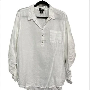 Camisa de playa de lino ligera de manga larga blanca con botones XL 100 % línea para mujer - Imagen 1 de 4