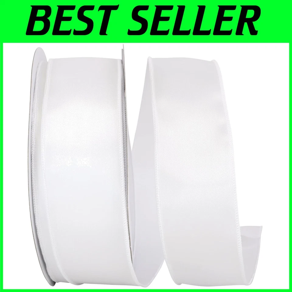 Elegant White Wired Edge Satin Ribbon 50 Yards - Image 1 of 2