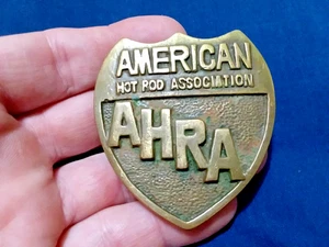 AHRA VINTAGE RARE AMERICAN HOT ROD ASSOCIATION BRASS BELT BUCKLE BARONS LA NHRA - Picture 1 of 7