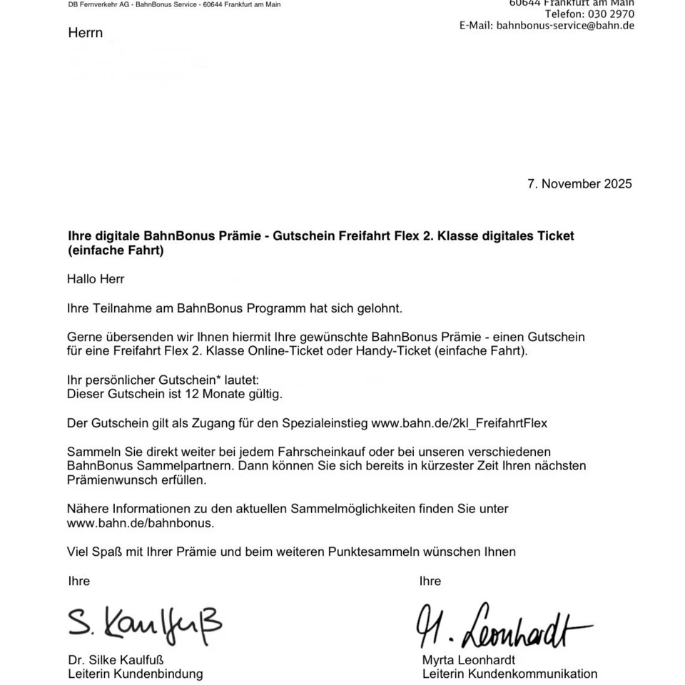 DB Bahn Gutschein Freifahrt Flex 2. Klasse Einfache Fahrt | Coupon - Bild 1 von 1