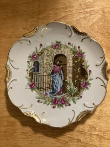 Plato Decorativo Vintage 8" Jesús ''Jesús Llamando a la Puerta" Borde Oro 18K - Imagen 1 de 5