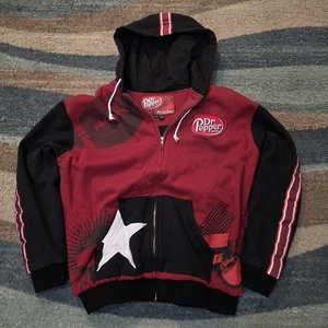 Vintage Dr Pepper JH Design Hoodie Jacket XL Red Black Full Zip Football Graphic - Picture 1 of 10