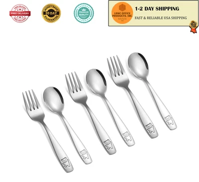 6 piezas utensilios para niños pequeños cubiertos de acero inoxidable tenedores y cuchara para niños pequeños Foto 1 de 4