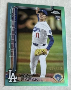 2025 Topps Chrome #217 Roki Sasaki Aqua Refractor /299 Dodgers Rookie - Picture 1 of 2