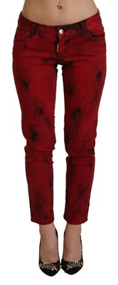 Dsquared ² Rojo Cintura Baja Algodón Pitillo Elástico Mujer Pantalones Auténtico - Imagen 1 de 4