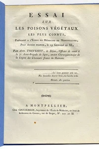THEVENOT (Antoine). Essai sur les Poisons Végétaux les plus connus, présent 1803 - Imagen 1 de 8