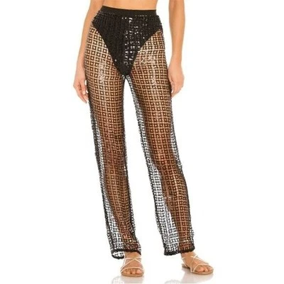 Nuevo con etiquetas Pantalón Lovers + Friends Bliss Lentejuelas Tiro Alto Pierna Ancha Lentejuelas Transparente Mediano Foto 1 de 4