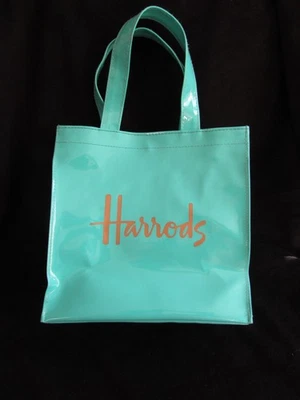 Harrods Mint Green Small Shopper Tote Bag Logo Lined PVC Hand Bag 10” X 9” - Image 1 of 4