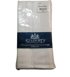 Stafford 13 Dividend Dozen(White) Permanent Press Handkerchiefs NOS India - Picture 1 of 6