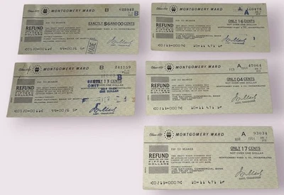 Vintage 1960’s Montgomery Ward & Co. Collectible Refund Checks Set Of 5 - Image 1 of 4