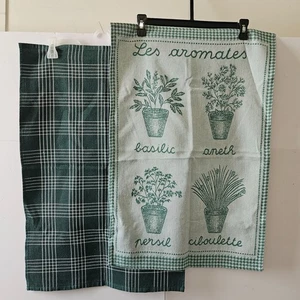 Coucke Cambrai & Bardwil Linens Green Cotton Kitchen Hand Towels Table Napkins S - Picture 1 of 17