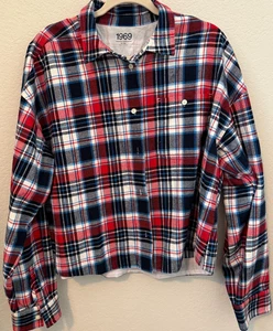 Camicia donna Gap 1969 tartan a quadri rosso blu nero flanella shacket taglia XL ALTA - Foto 1 di 4