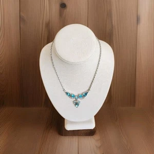 Vtg RARE ESTATE BOGOFF Signed Aqua Blue Rhinestone Drop Necklace Cocktail Party - Picture 1 of 9