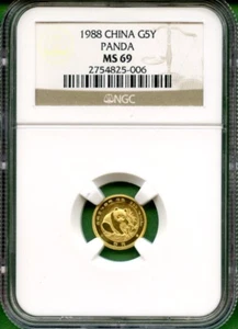 1988  PANDA GOLD   1/20  OZ  5 YUAN     NGC MS 69 - Picture 1 of 2