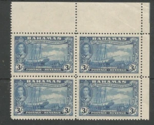 BAHAMAS SG190 the 1948 GVI 3/- blue in a superb MNH marginal block of 4 - Picture 1 of 2