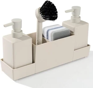 Kitchen Soap Dispenser with Sponge Holder Set for Sink Caddy, Hand Beige  - Picture 1 of 6