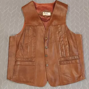 Vintage braun Echtleder Druckknopfleiste Weste Mexiko Unisex KLEINE Brustumfang 38" - Bild 1 von 18
