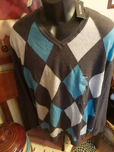 SUÉTER CLAIBORNE CUELLO EN V JERSEY MANGA LARGA HOMBRE XL CHEQUES 100% ALGODÓN - Imagen 1 de 4