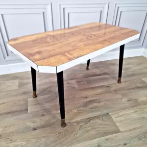 Retro Vintage Mid-Century Modern Wood Effect Side Coffee Table - Atomic Formica - Picture 1 of 24