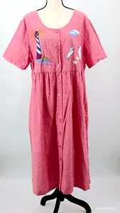 NUEVO Vestido Cabernet Abotonado Faro Bordado Salmón Bolsillos 100% Algodón 1X - Imagen 1 de 22