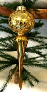 VINTAGE-NEU Luxus ausgefallen Gold Endstück Tropfen mundgeblasen Glas Weihnachtsschmuck Ungarn - Bild 1 von 8