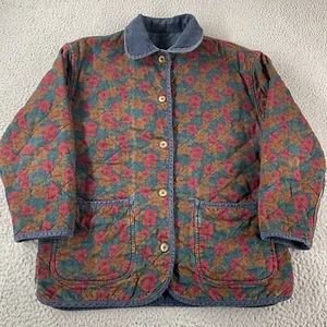 Vintage Gap Damen gesteppte Blumen Wende lange blaue Knopfleiste Jacke Small * - Bild 1 von 16