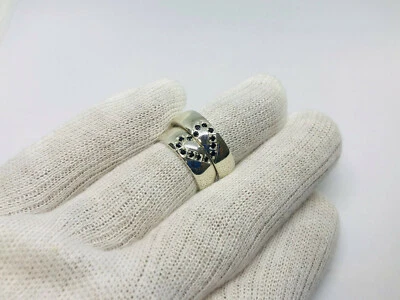 Anello fede personalizzata Argento 925 con zirconi neri SIlver engaged boyfriend - Immagine 1 di 4