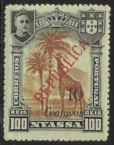Nyassa #103 (A8) VF MNH - 1921 10c on 100r Giraffe and Tree - Overprint - Picture 1 of 1