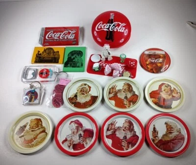 Vintage Lot Coca Cola Memorabilia Coasters Cards Bingo Chips Keychain Opener Pin - Image 1 of 4