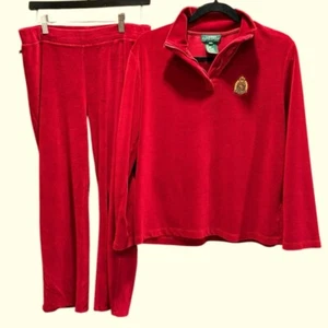 Vintage LRL Ralph Lauren Red Velour Crest Two Piece Track Suit Womens Medium - Picture 1 of 15