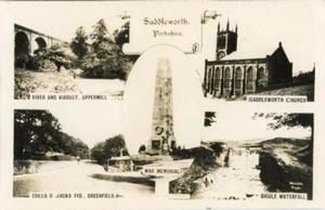 ECHTFOTO MEHRANSICHT-POSTKARTE VON SADDLEWORTH, (BEI OLDHAM), WEST YORKSHIRE - Bild 1 von 2