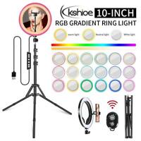 10" RGB Selfie Ring Light with Tripod Stand & Phone Clip for Live Stream 5500K