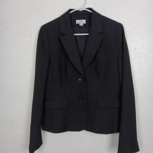 Ann Taylor LOFT Blazer Size 4 Black 99% Wool V-neck Work Office Jacket Career - Picture 1 of 10