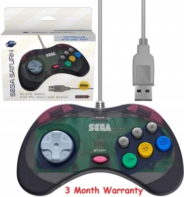 Retro-Bit Official Sega Saturn USB Controller Pad Model 2 USB Port Slate Grey - Image 1 of 4