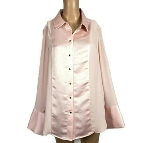 Calvin Klein Blush Pink Long Sleeves Button Top Size M - Picture 1 of 8