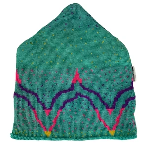 Vintage Wigwam Wool Knit Beanie Hat Teal Pink Zigzag Design Winter Ski Cap USA - Picture 1 of 8