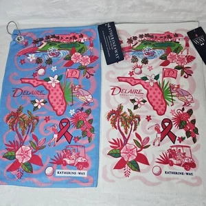 Set 2 Katherine Way Golf Bag Towel Pink Blue White Delaire Florida Country Club - Picture 1 of 4