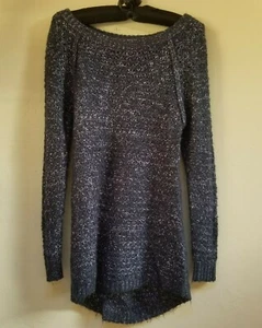 Frenchi Women Small Boat Neck Knitted Tunic Sweater Pullover Black Purple Casual - Picture 1 of 6
