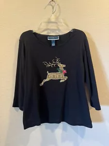 KAREN SCOTT Nero TOP Paillettes Pietre Ricamo PETITE MEDIE NUOVE SENZA ETICHETTE - Foto 1 di 4