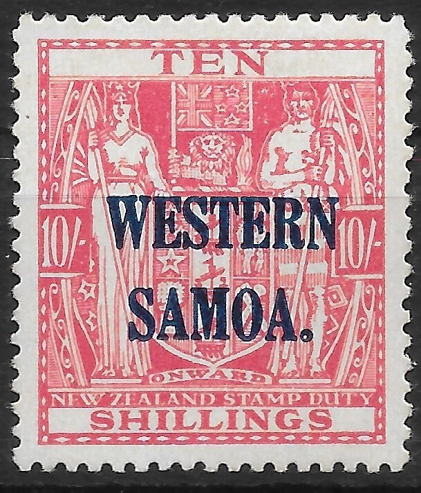 SAMOA SG191 1935 OVPT ON NZ 10/= CARMINE-LAKE POSTAL FISCAL MTD MINT - Image 1 of 1