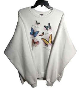 Sudadera Pullover Jerzees Talla XL Blanca Manga Larga Gráfico Mariposa - Imagen 1 de 6