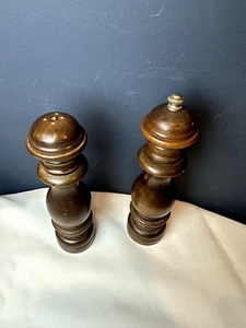 Turned Wood Salt Shaker Pepper Grinder Mid Century Modern 9" Set 1970's Vintage - Picture 1 of 4